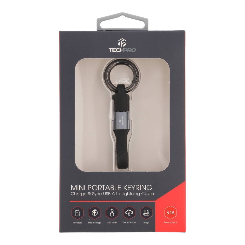 สายชาร์จ TECHPRO Mini Portable Keyring Charge & Sync Cable - USB-A to Lightning