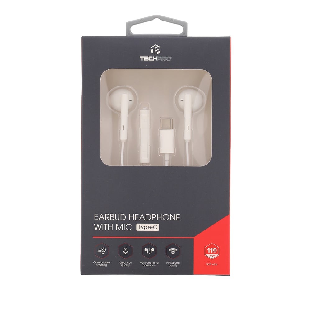 หูฟังมีสาย TECHPRO Headphone with Mic. Type-C White