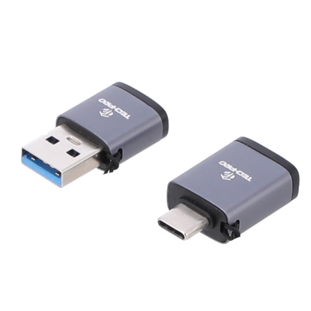 ตัวแปลง TECHPRO Adapter OTG USB-A Male to USB-C + USB-C Male to USB-A (3.0A) Female (2xPack) Black