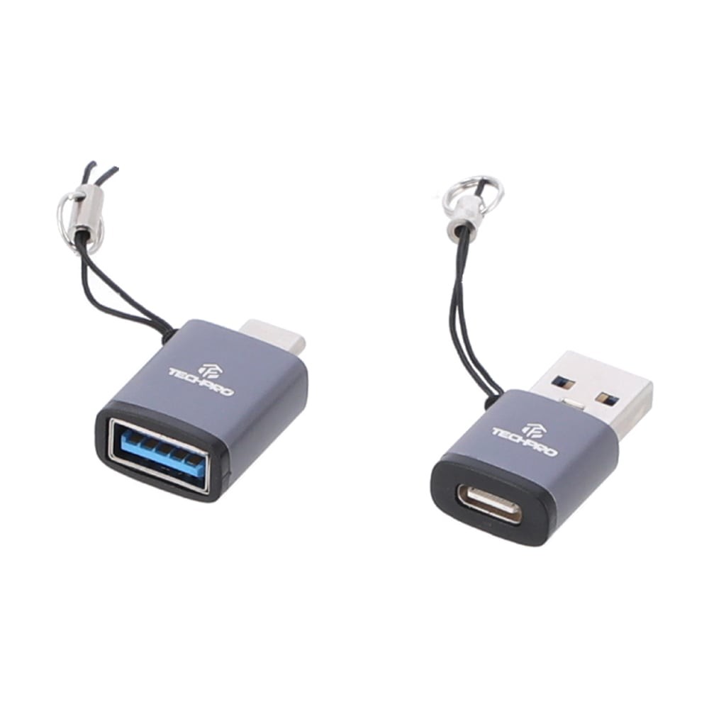 ตัวแปลง TECHPRO Adapter OTG USB-A Male to USB-C + USB-C Male to USB-A (3.0A) Female (2xPack) Black