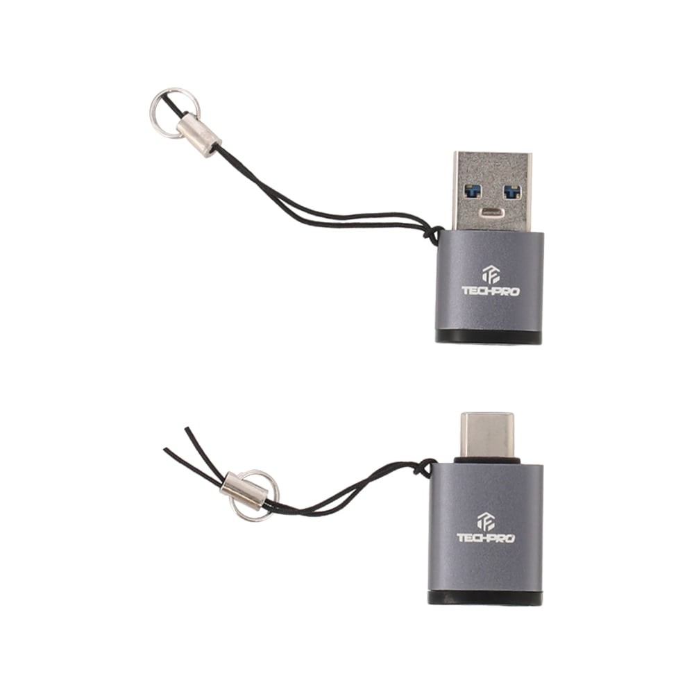 ตัวแปลง TECHPRO Adapter OTG USB-A Male to USB-C + USB-C Male to USB-A (3.0A) Female (2xPack) Black