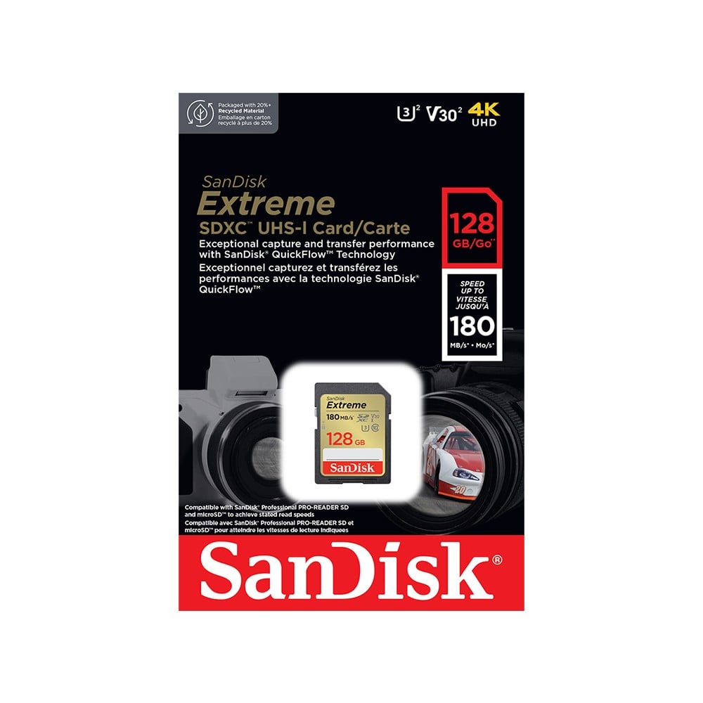 เมมโมรี่การ์ด SanDisk Extreme SDXC 128GB V30 U3 C10 180MB/s R 90MB/s W (SDSDXVA-128G-GNCIN)