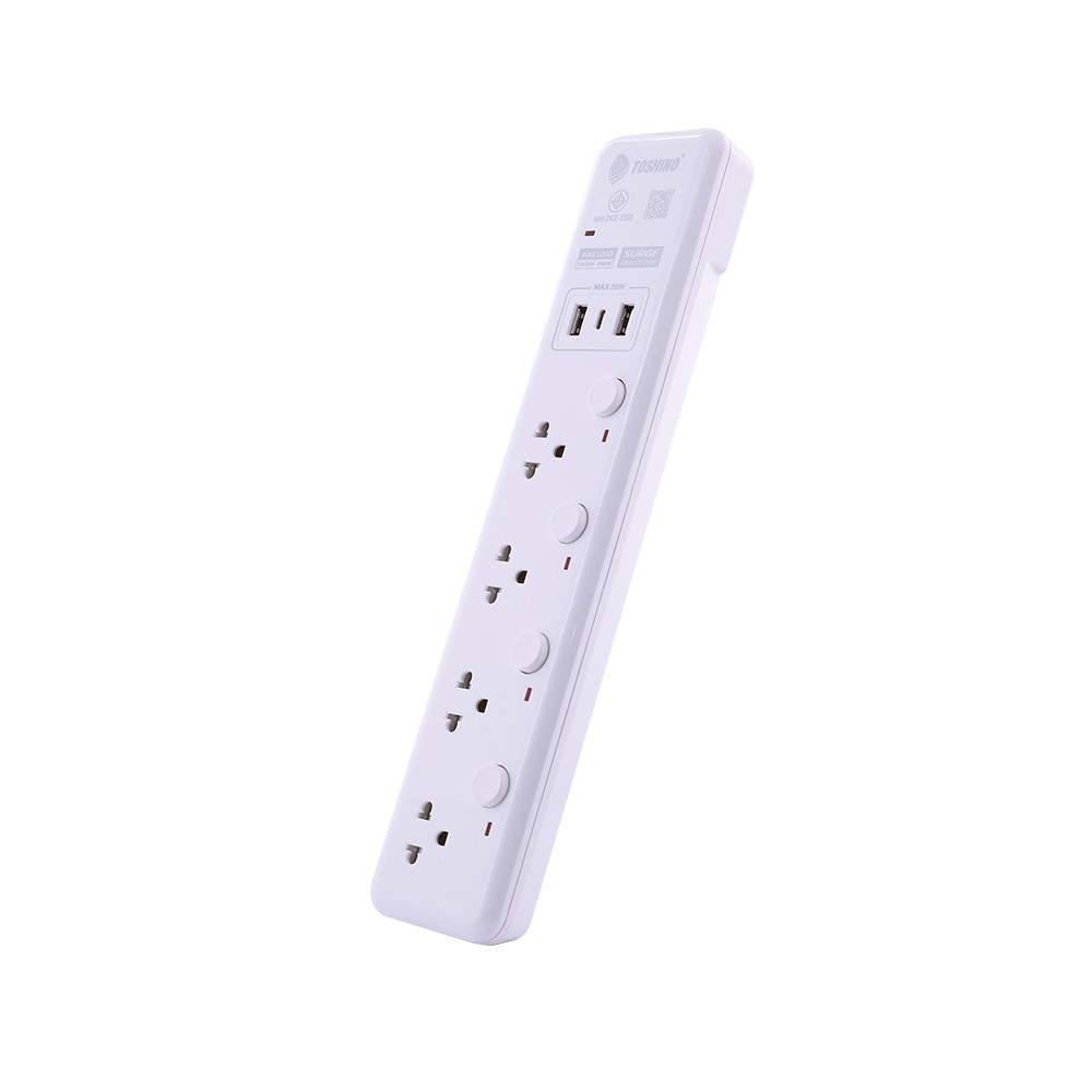 รางปลั๊กไฟ Toshino 4 Wat 4 Switch 2x USBA, 1x USB-C (PD) 3M. (WY-43)