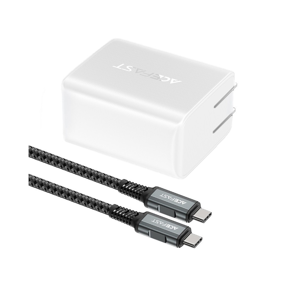 ACEFAST Wall USB Charger 1 USB-A / 1 USB-C (PD65W) (US) + USB-C to USB-C Cable 1.8M White