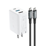 ACEFAST Wall USB Charger 1 USB-A / 1 USB-C (PD65W) (US) + USB-C to USB-C Cable 1.8M White