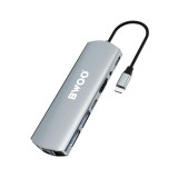 BWOO Port Hub  7-in-1 USB-C to 2x USB-A, USB-C, HDMI, AUX, Lan and PD (BO-TA07) Gray