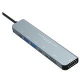BWOO Port Hub 7-in-1 USB-C to 3x USB-A, HDMI, Micro SD, SD and PD (GD-TA608) Gray