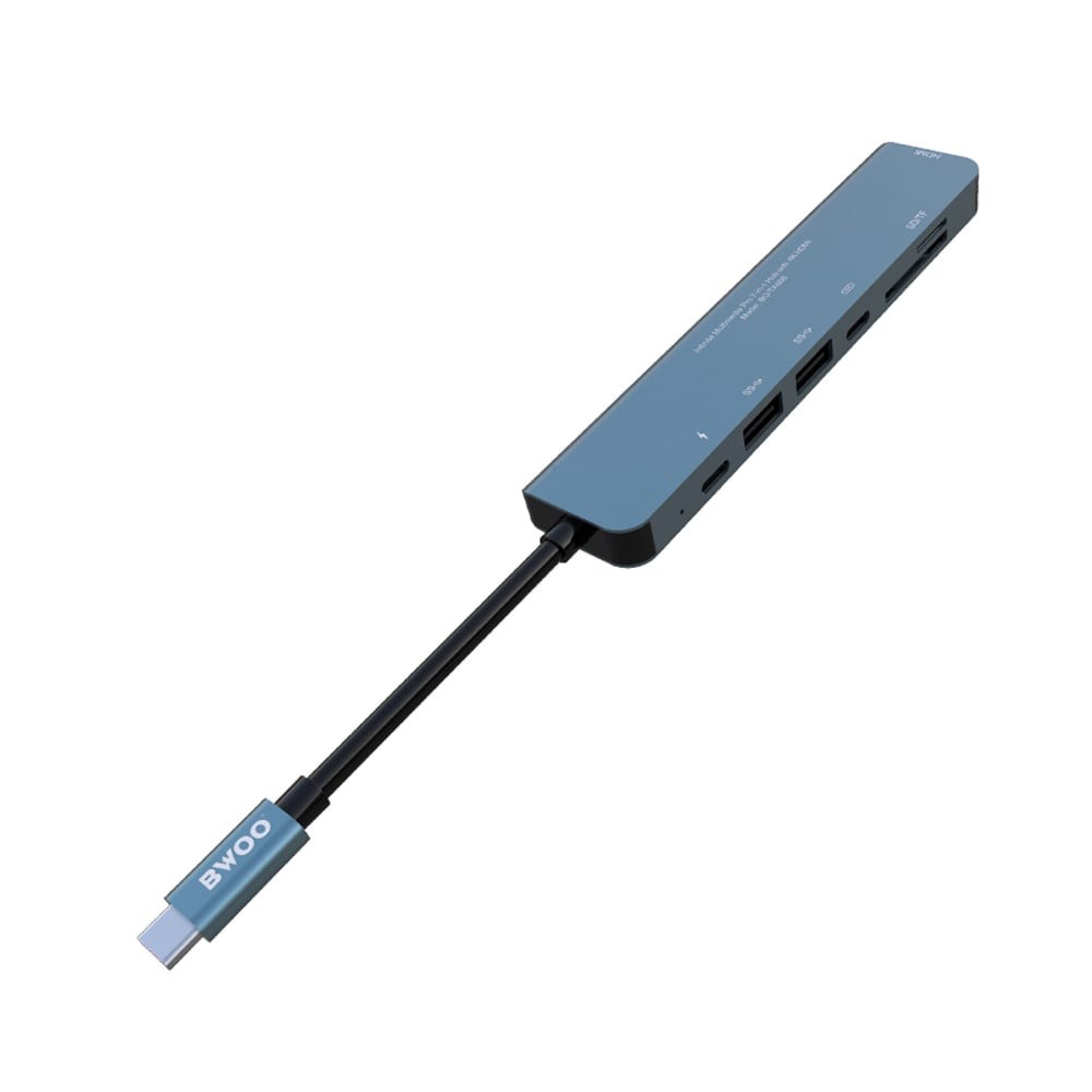 BWOO Port Hub 7-in-1 USB-C to 3x USB-A, HDMI, Micro SD, SD and PD (GD-TA608) Gray