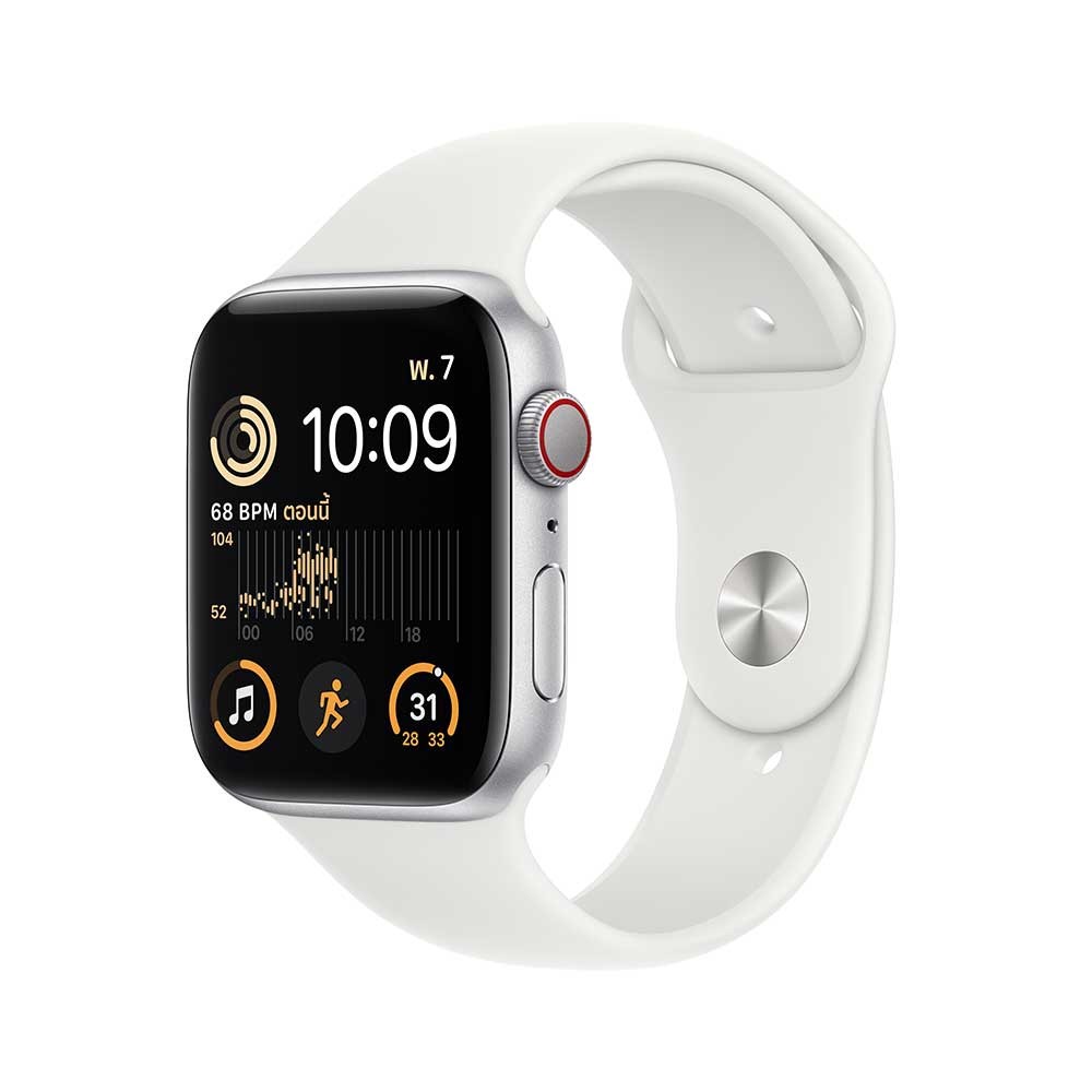 Apple Watch SE GPS + Cellular 44mm Silver Aluminium Case with White Sport Band