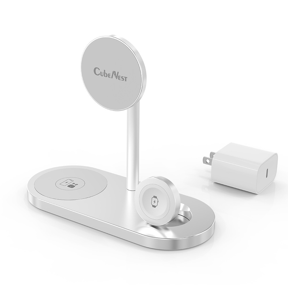 ที่ชาร์จไร้สาน CubeNest 3-in-1 Wireless Charger Magnetic Stand 30W Silver