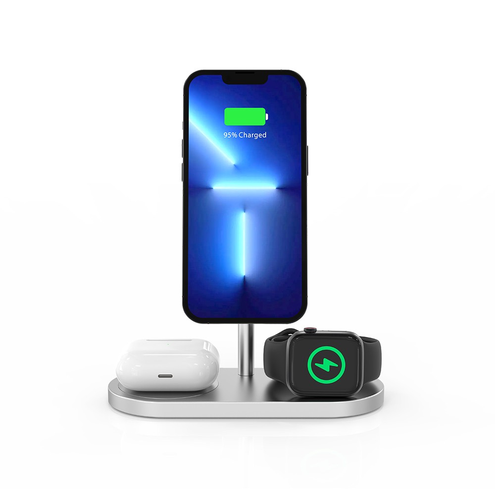 ที่ชาร์จไร้สาน CubeNest 3-in-1 Wireless Charger Magnetic Stand 30W Silver