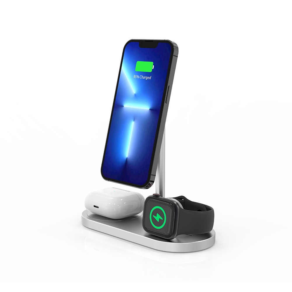 ที่ชาร์จไร้สาน CubeNest 3-in-1 Wireless Charger Magnetic Stand 30W Silver