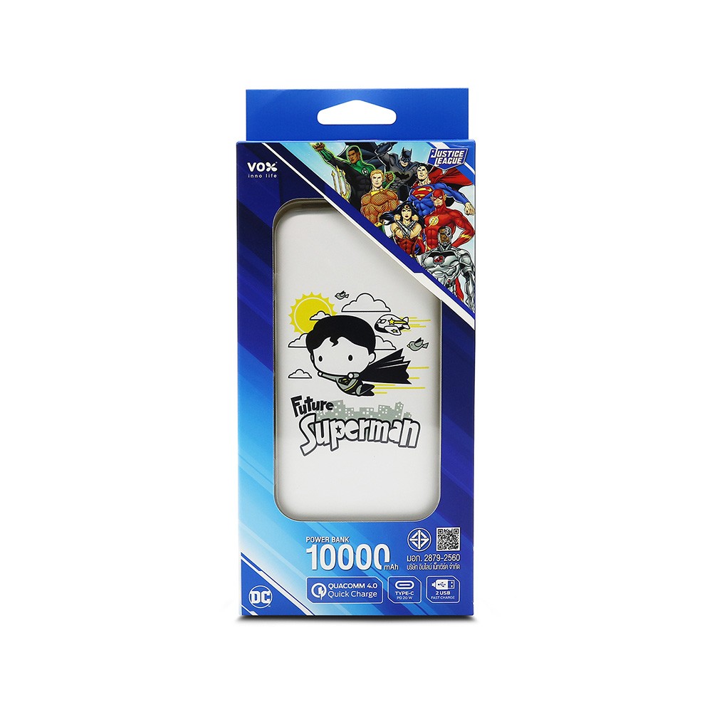 พาวเวอร์แบงค์ VOX ความจุ 10,000 mAh Quick Charge SUPERMAN WHITE