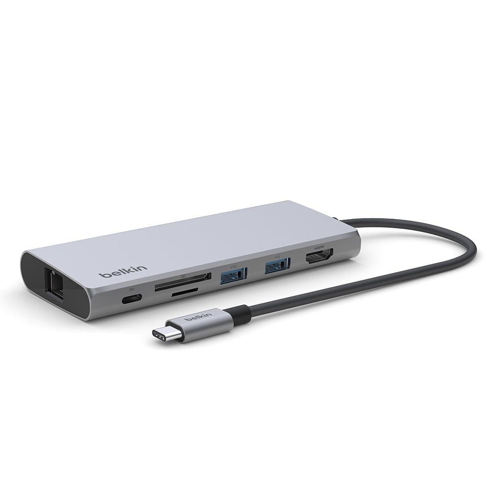 Belkin Port Hub 7-in-1 USB-C to 2x USB-A, USB-C, SD/MicroSD, HDMI and Lan (INC009btSGY) Gray