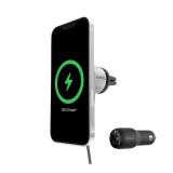 Belkin BOOSTCHARGE Pro Car Wireless Charging vent mount with MagSafe and Car Charger (WIC008btGR-NC) Silver