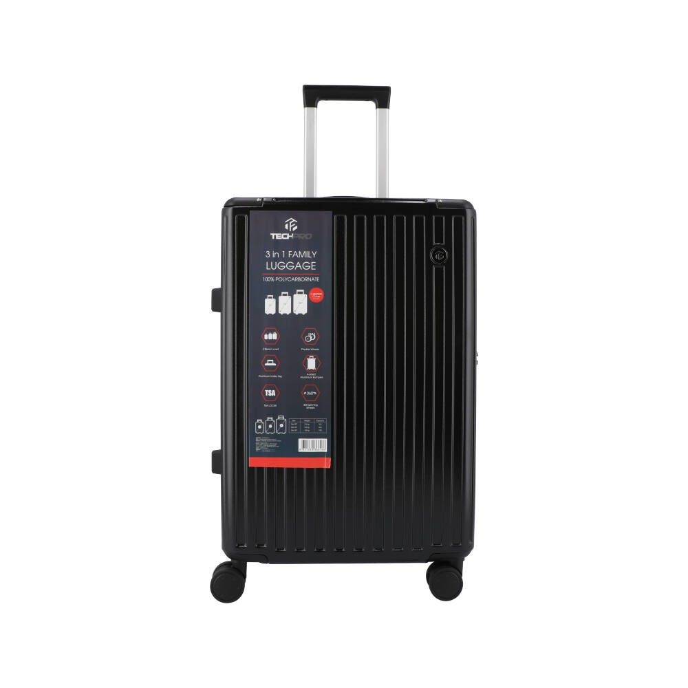 กระเป๋าเดินทาง TECHPRO Luggage Suitcase Set 20+24+28 inches PC100% - Black