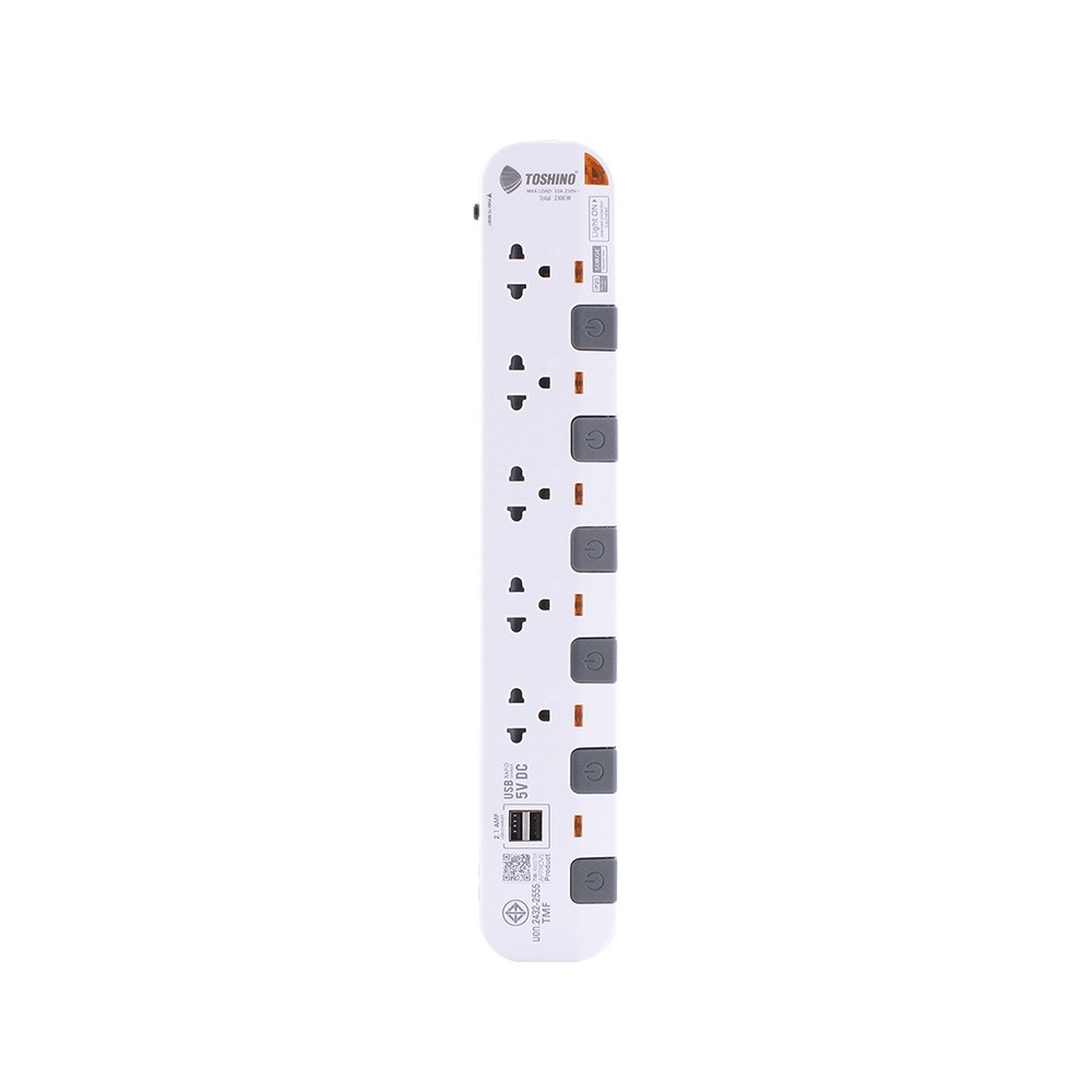 ปลั๊กไฟ Toshino  5 Way 6 Switch 2 USB 5M. (P5375USB-5M WG) 