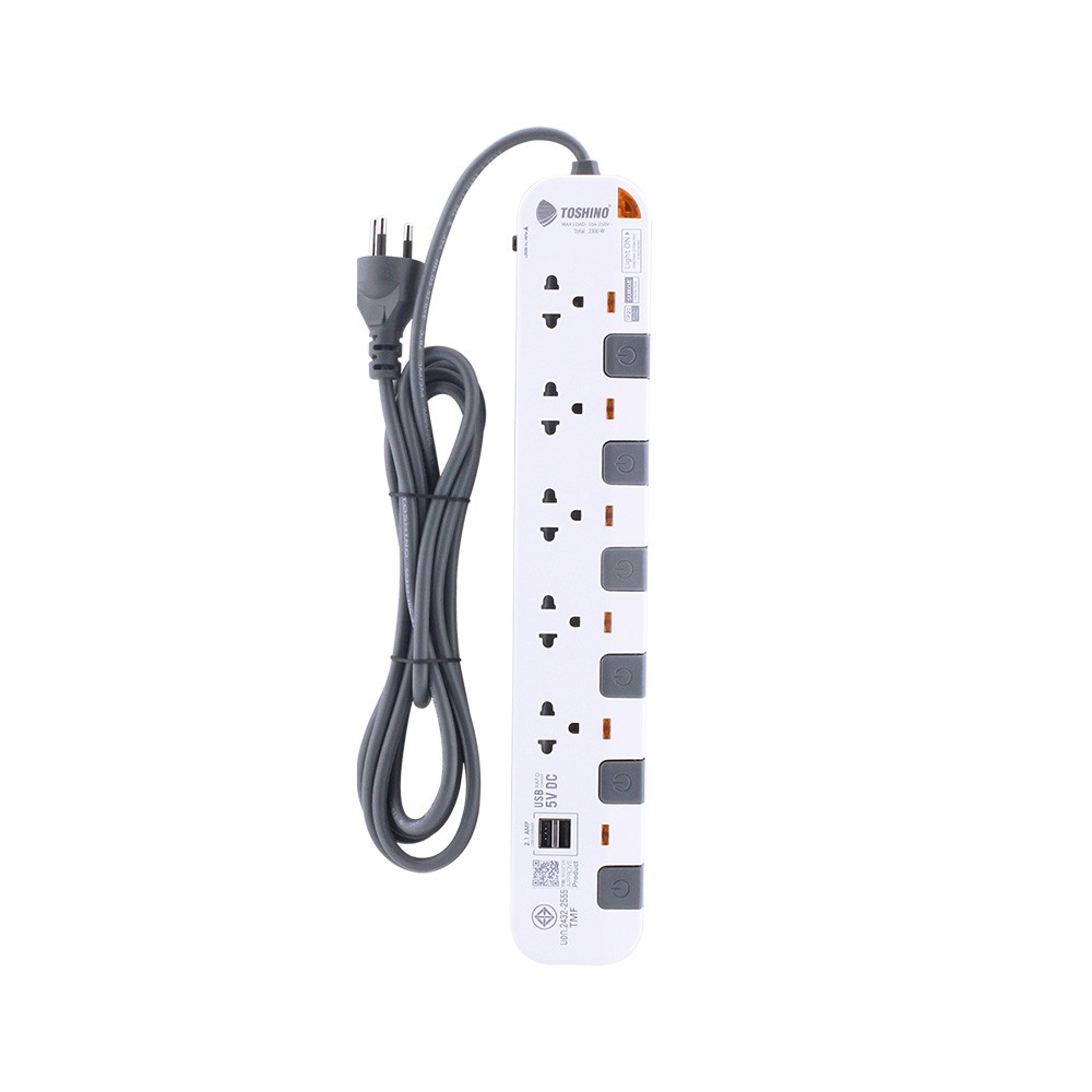 ปลั๊กไฟ Toshino  5 Way 6 Switch 2 USB 5M. (P5375USB-5M WG) 