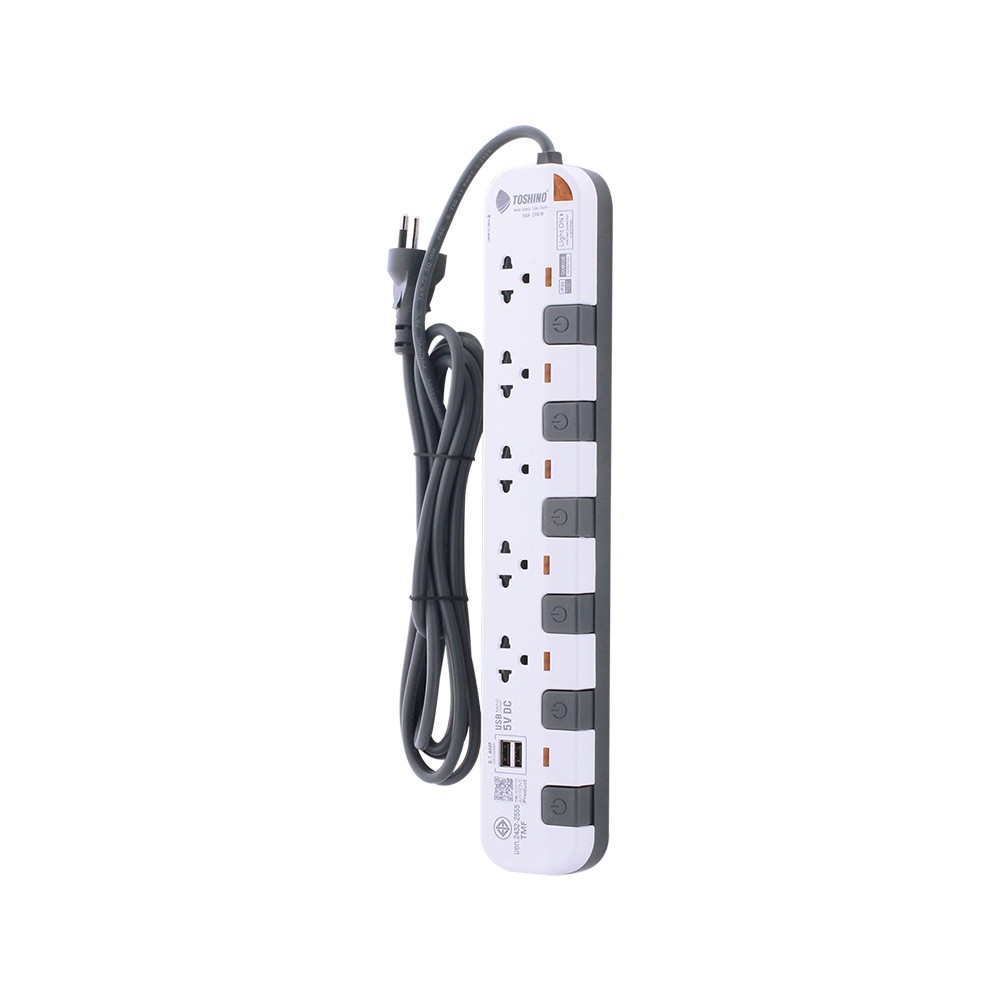 ปลั๊กไฟ Toshino  5 Way 6 Switch 2 USB 5M. (P5375USB-5M WG) 