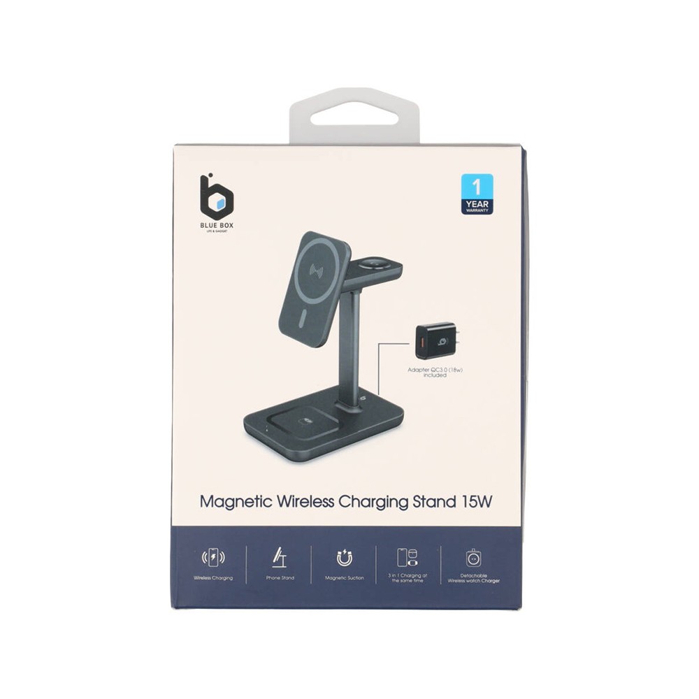 ที่ชาร์จไร้สาย Blue Box 3-in-1 Magnetic Wireless Charger Stand 15W Matte Black (HM34)