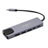 Anitech Port Hub USB-C to USB-A 3.0, USB-A 2.0, HDMI, Micro/SD Card, PD (RA502) Gray