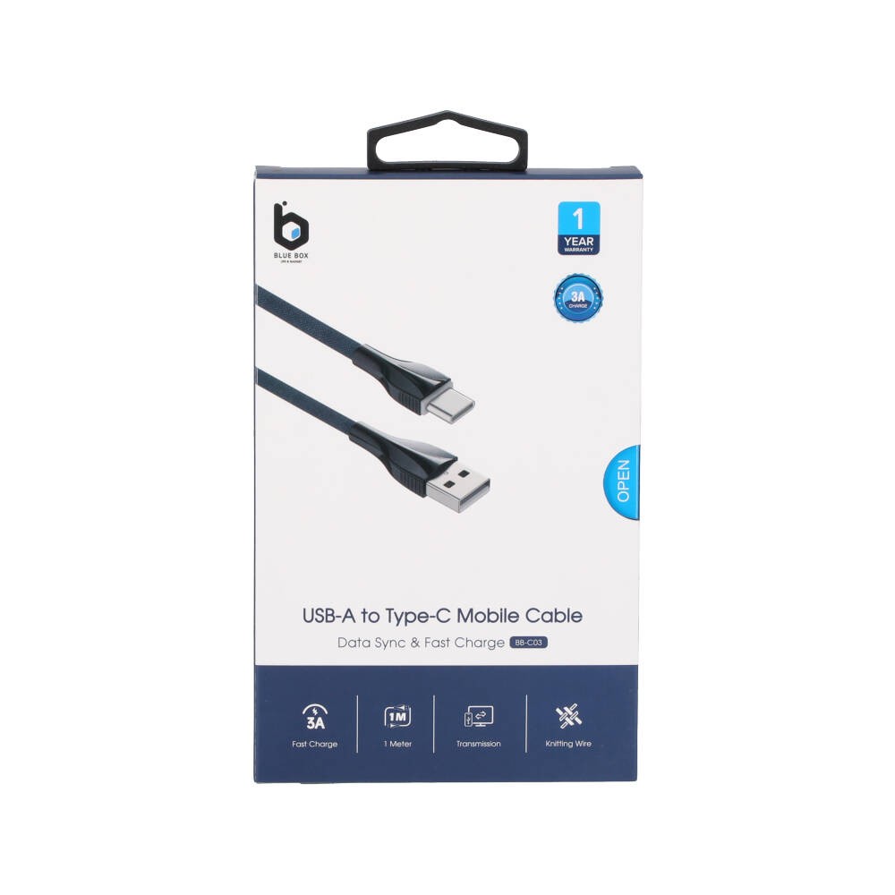 สายชาร์จ Blue Box USB-A to USB-C Cable Copper+Knitting wire 1 เมตร 3A Dark Gray