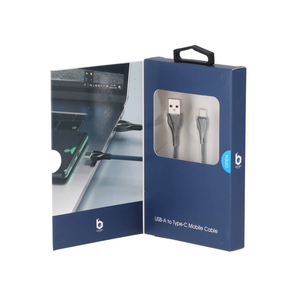 สายชาร์จ Blue Box USB-A to USB-C Cable Copper+Knitting wire 1 เมตร 3A Dark Gray