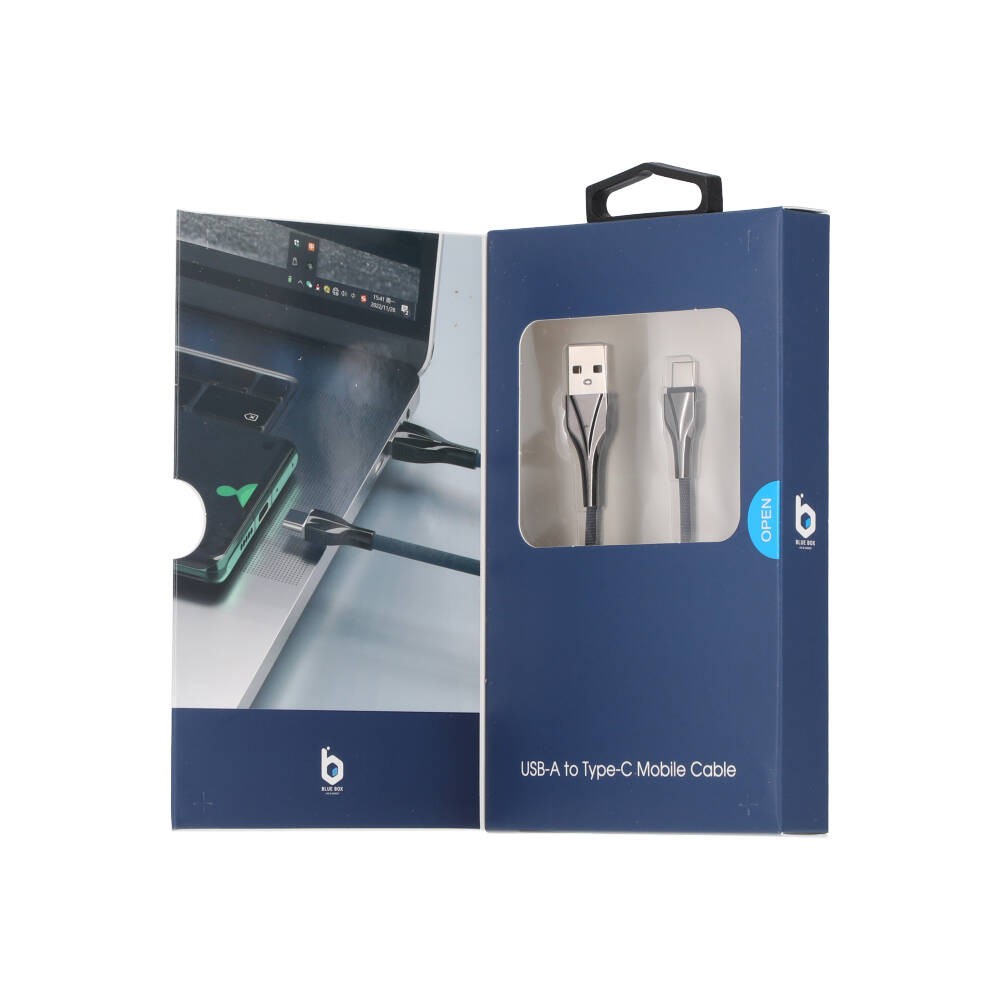 สายชาร์จ Blue Box USB-A to USB-C Cable Copper+Knitting wire 1 เมตร 3A Dark Gray