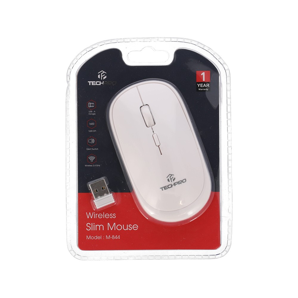 เมาส์ไร้สาย TECHPRO Wireless Mouse Slim M844 White