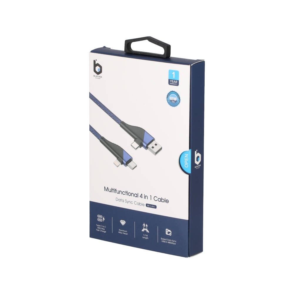 สายชาร์จ Blue Box Multifunctional 4 in 1 Fast Charge & Data Sync Cable - Blue