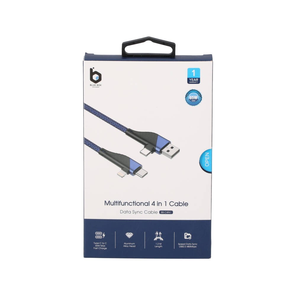 สายชาร์จ Blue Box Multifunctional 4 in 1 Fast Charge & Data Sync Cable - Blue