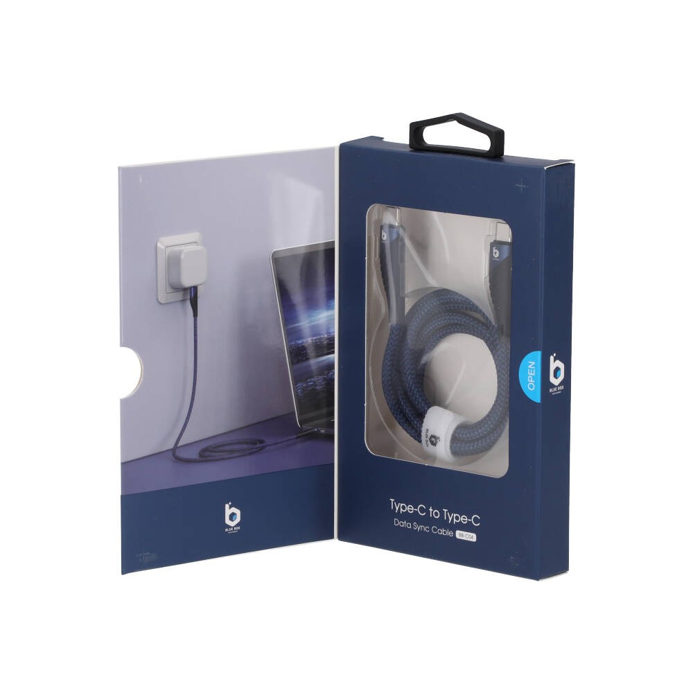 สายชาร์จ Blue Box Type-C to Type-C 65w Fast Charge & Data Sync Cable - Blue