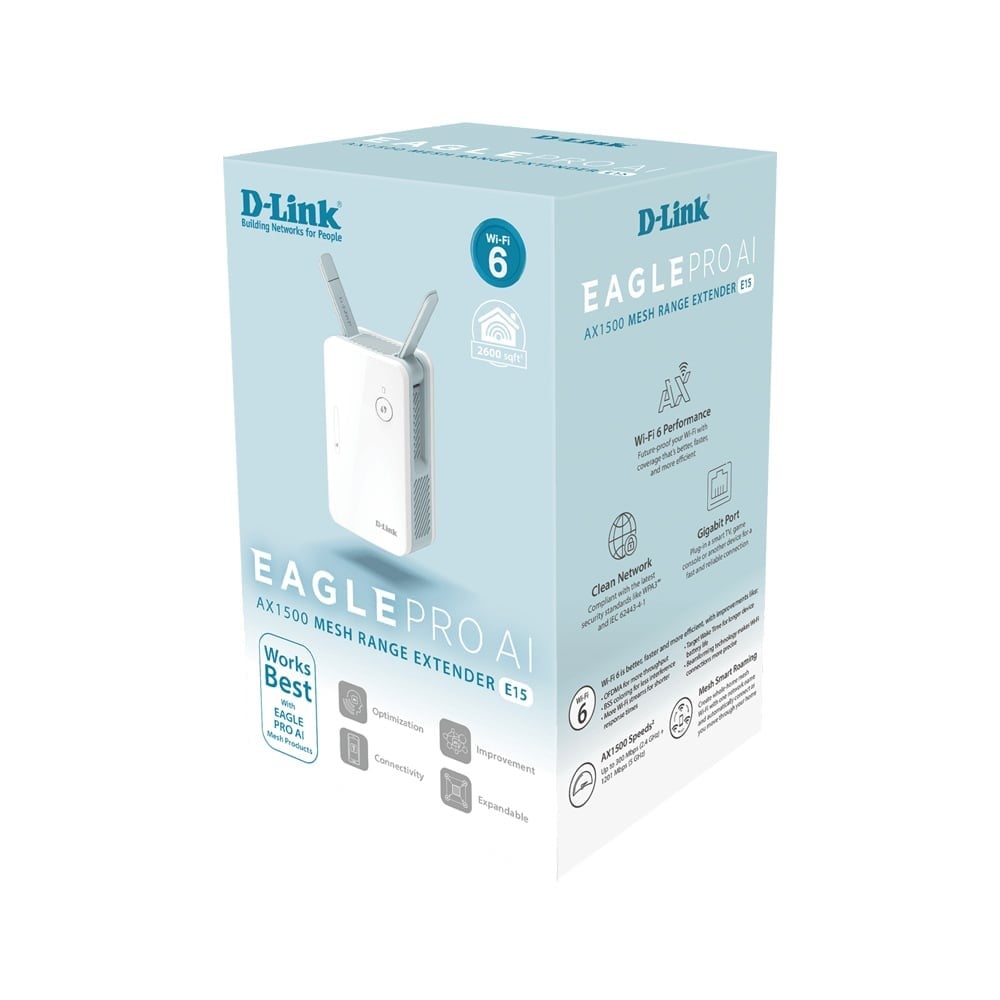 อุปกรณ์ขยายสัญญาณ  D-Link Network E15 EAGLE PRO AI AX1500 Mesh Range Extender