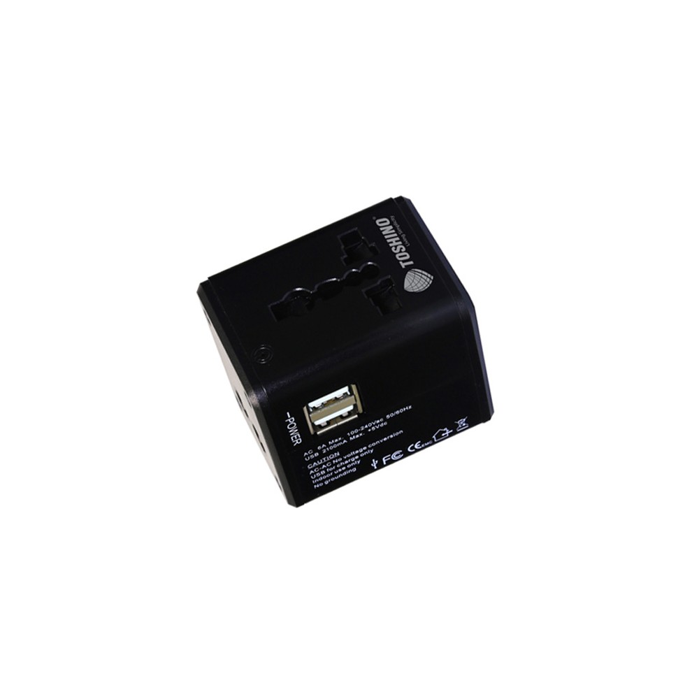 ปลั๊กแปลงไฟ Toshino Travel Adapter 2 USB Charger 4in1 (DE206) Black