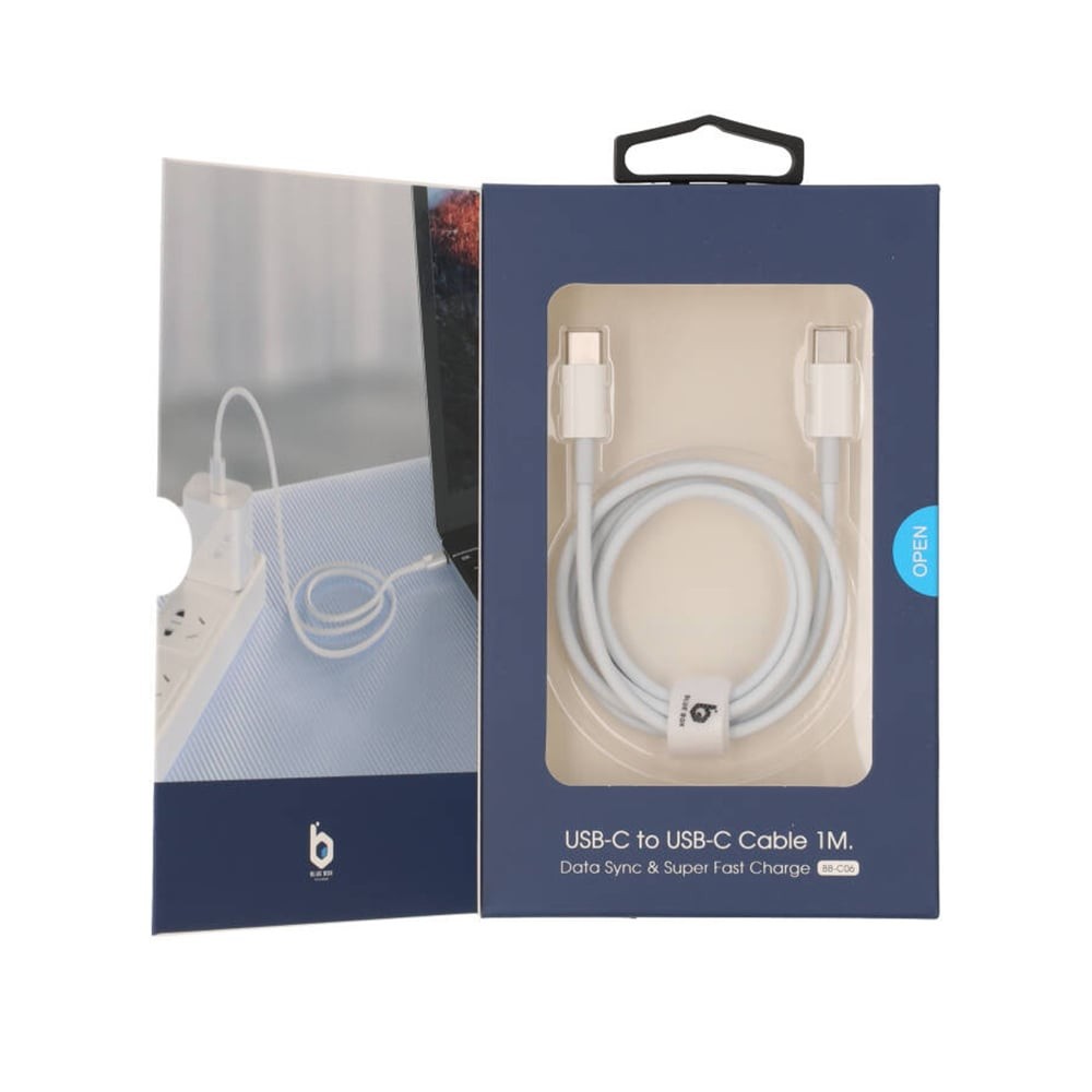 สายชาร์จ Blue Box USB-C to USB-C Cable 60W Super Fast Charge & Data Sync 1M. White (BB-C06)