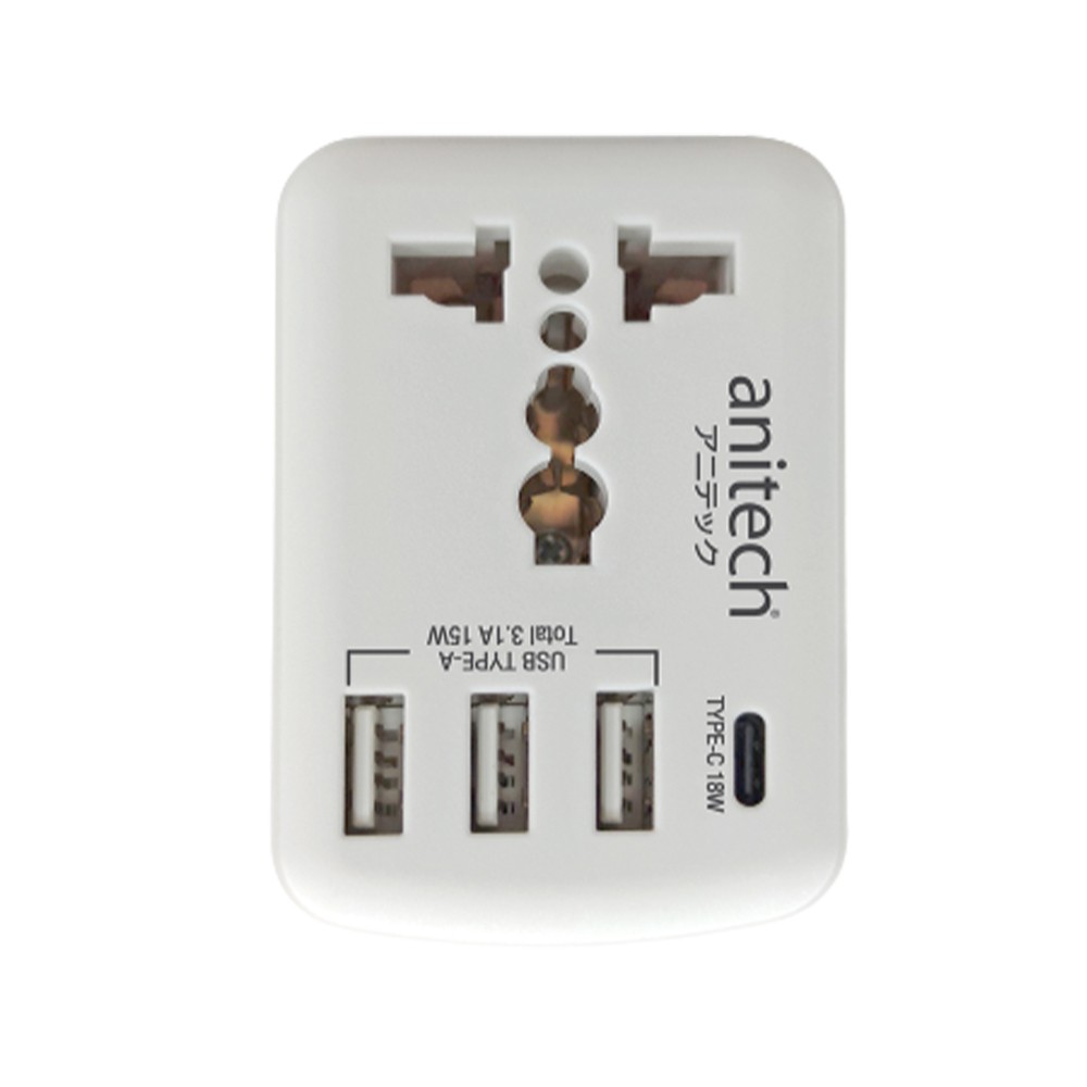 หัวแแปลงปลั๊กไฟ Anitech Adapter 3xUSB-A 15W / 1xUSB-C 18W (H108UC)