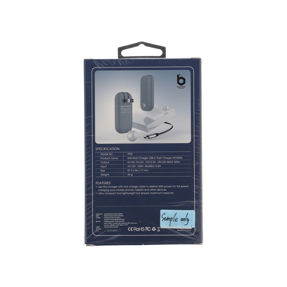 อะแดปเตอร์ Blue Box Flat Wall Charger USB-C White