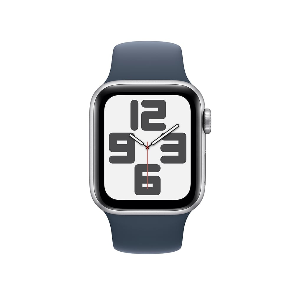 Apple Watch SE GPS 40mm Silver Aluminium Case with Storm Blue Sport Band - M/L (2023)