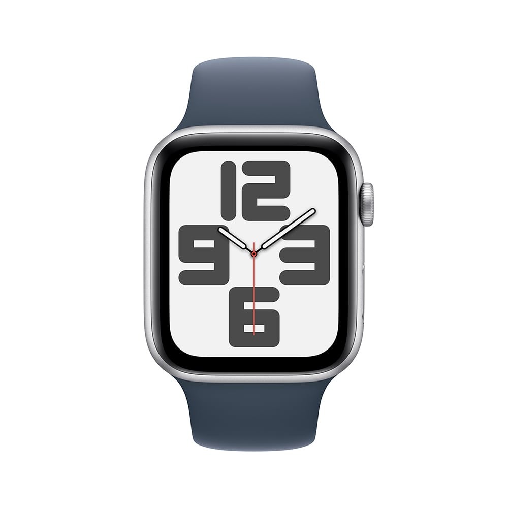 Apple Watch SE GPS 44mm Silver Aluminium Case with Storm Blue Sport Band - M/L (2023)