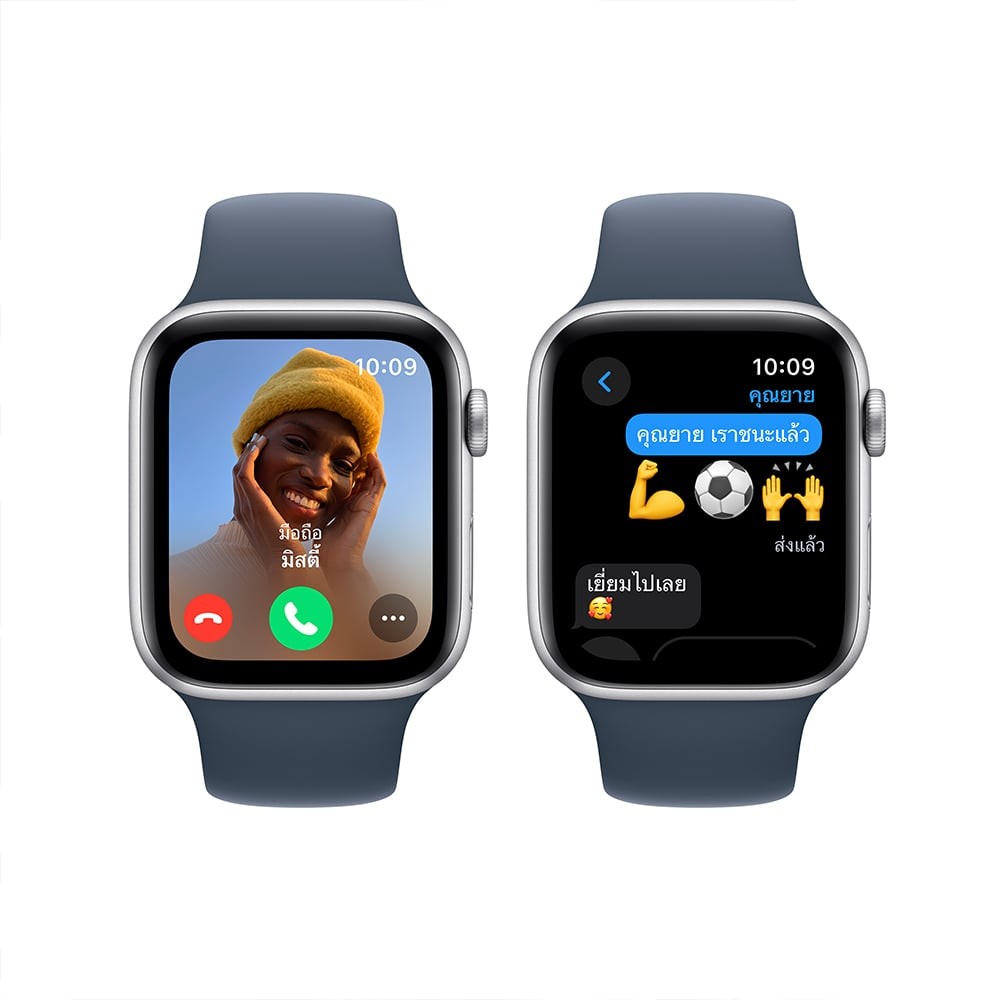 Apple Watch SE GPS 44mm Silver Aluminium Case with Storm Blue Sport Band - M/L (2023)