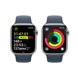 Apple Watch Series 9 GPS + Cellular 41mm Silver Stainless Steel Case with Storm Blue Sport Band - S/M