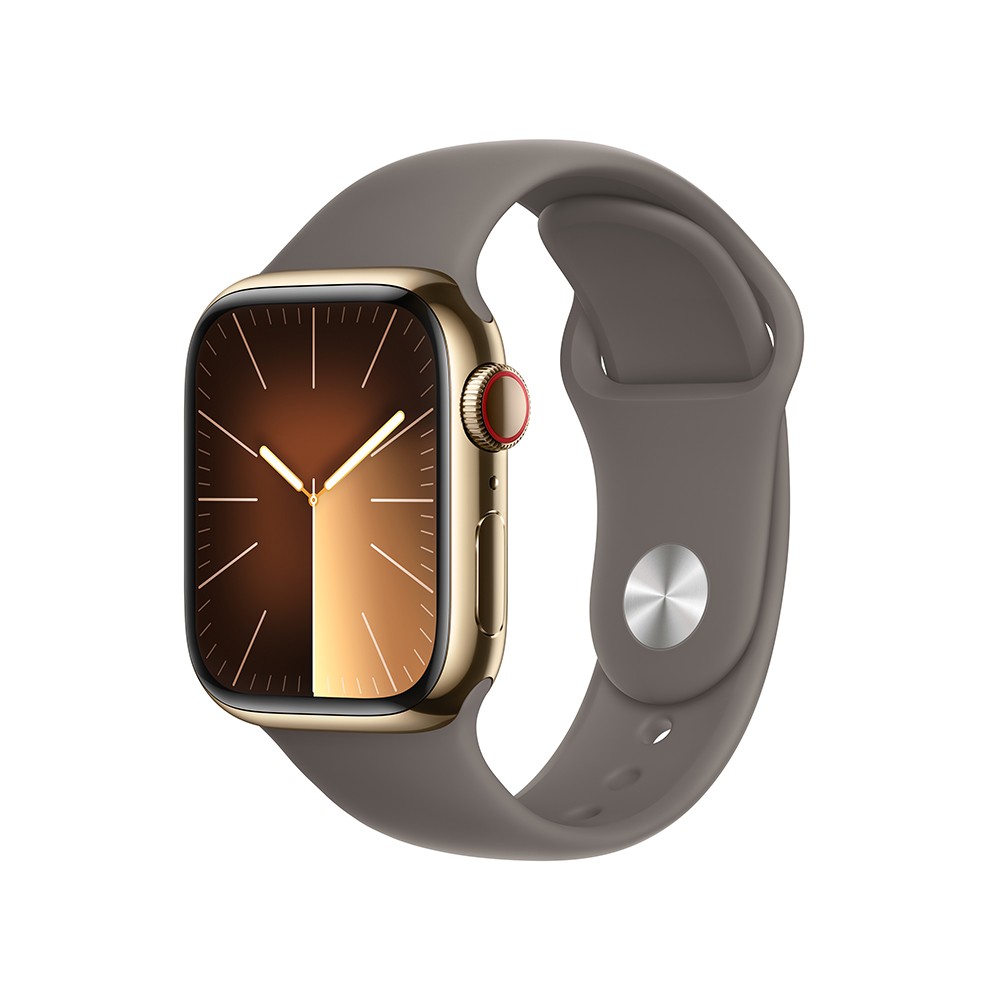 Apple Watch Series 9 GPS + Cellular 41mm Gold Stainless Steel Case with Clay Sport Band - S/M