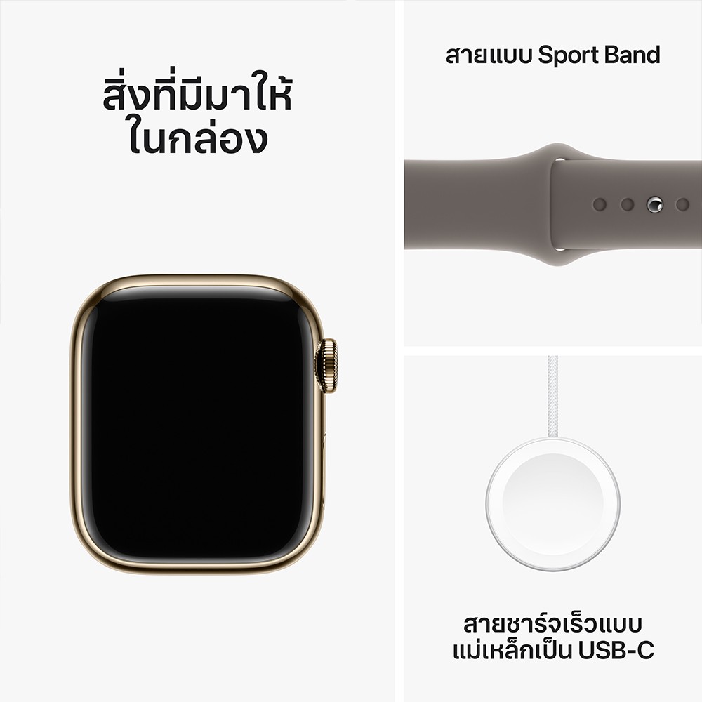 Apple Watch Series 9 GPS + Cellular 41mm Gold Stainless Steel Case with Clay Sport Band - M/L