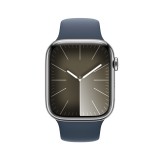 Apple Watch Series 9 GPS + Cellular 45mm Silver Stainless Steel Case with Storm Blue Sport Band - S/M