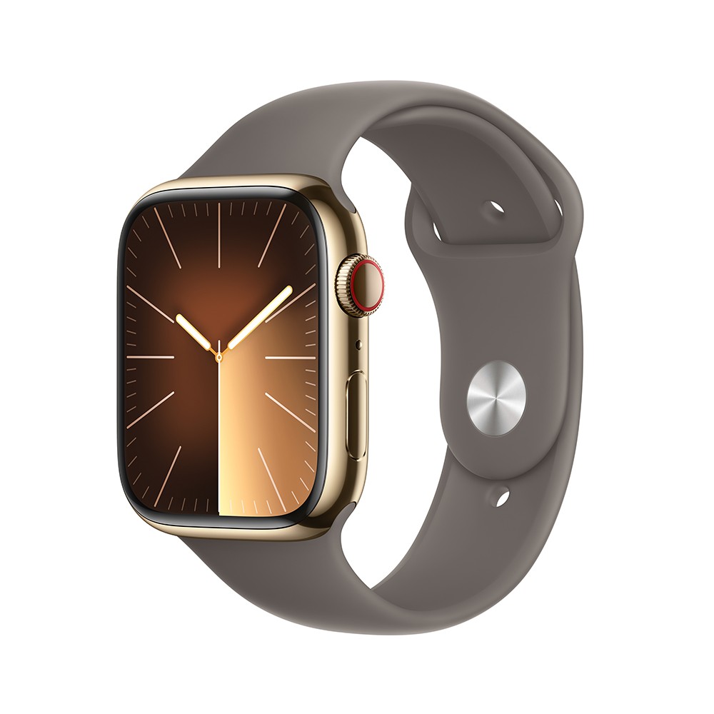 Apple Watch Series 9 GPS + Cellular 45mm Gold Stainless Steel Case with Clay Sport Band - S/M