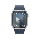 Apple Watch Series 9 GPS 45mm Silver Aluminium Case with Storm Blue Sport Band - S/M