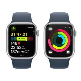 Apple Watch Series 9 GPS 45mm Silver Aluminium Case with Storm Blue Sport Band - S/M