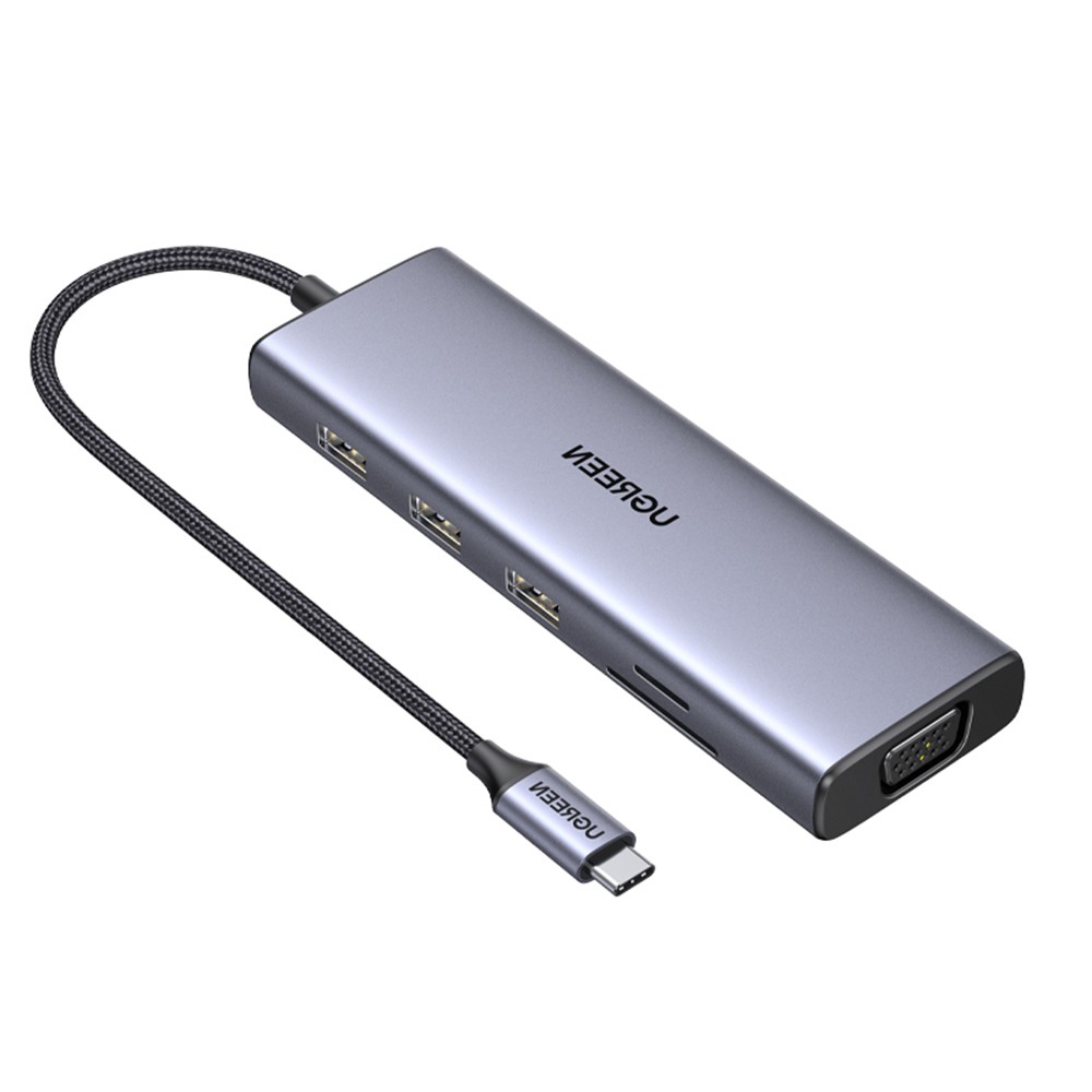 Ugreen Port Hub 9-in-1 USB-C to 3xUSB-A, HDMI, VGA, TF/SD, Land and PD (15600) Gray