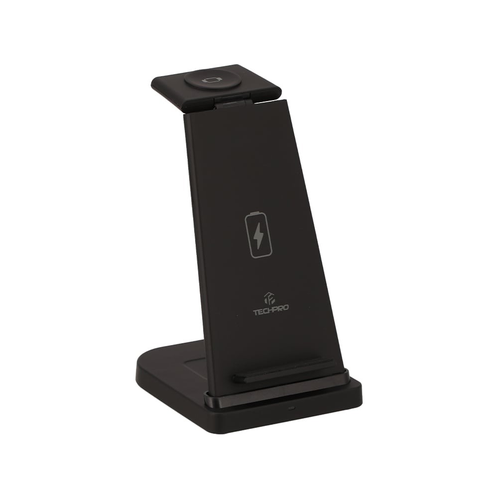 แท่นชาร์จไร้สาย TECHPRO 3 in 1 Wireless Charger Stand 15W Fast charge Black