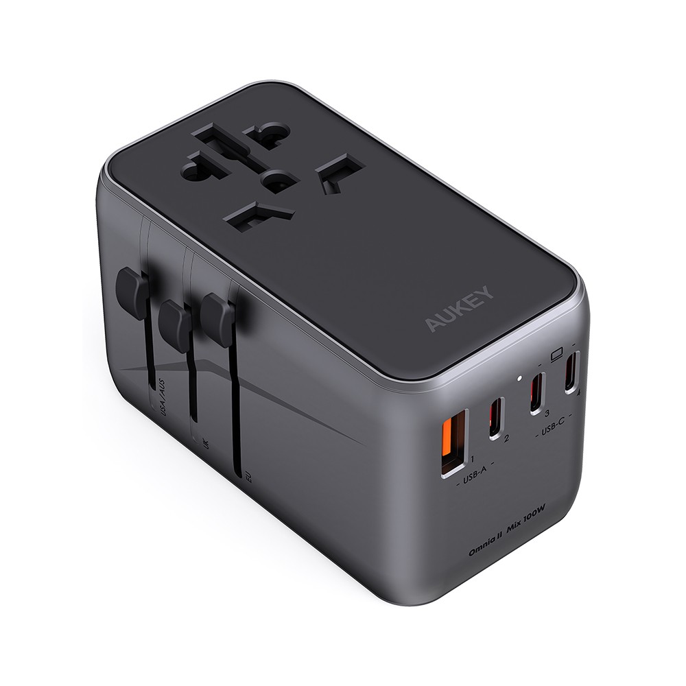 หัวแปลงปลั๊กไฟ AUKEY Universal Adapter Travel  Mate 100W GaN with USB Ports (PA-TA09)